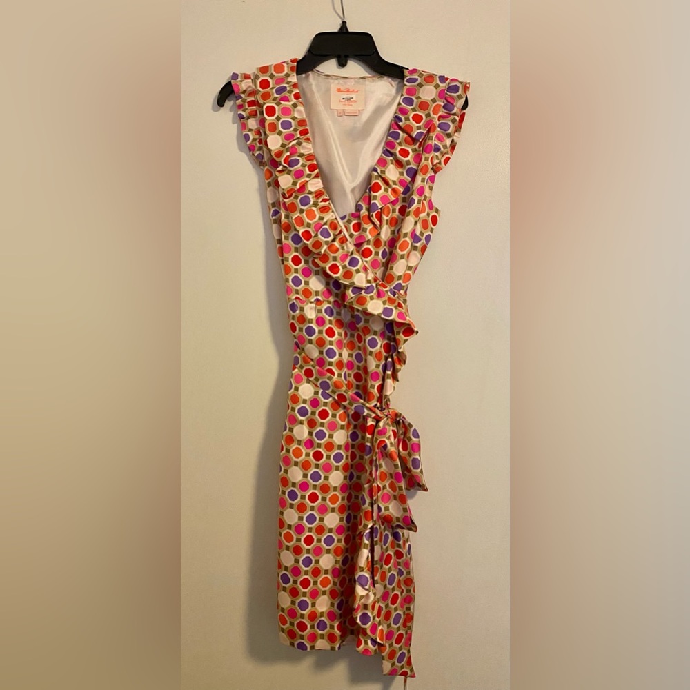 Florence Broadhurst for Kate Spade Aubrey wrap dress with ruffle.